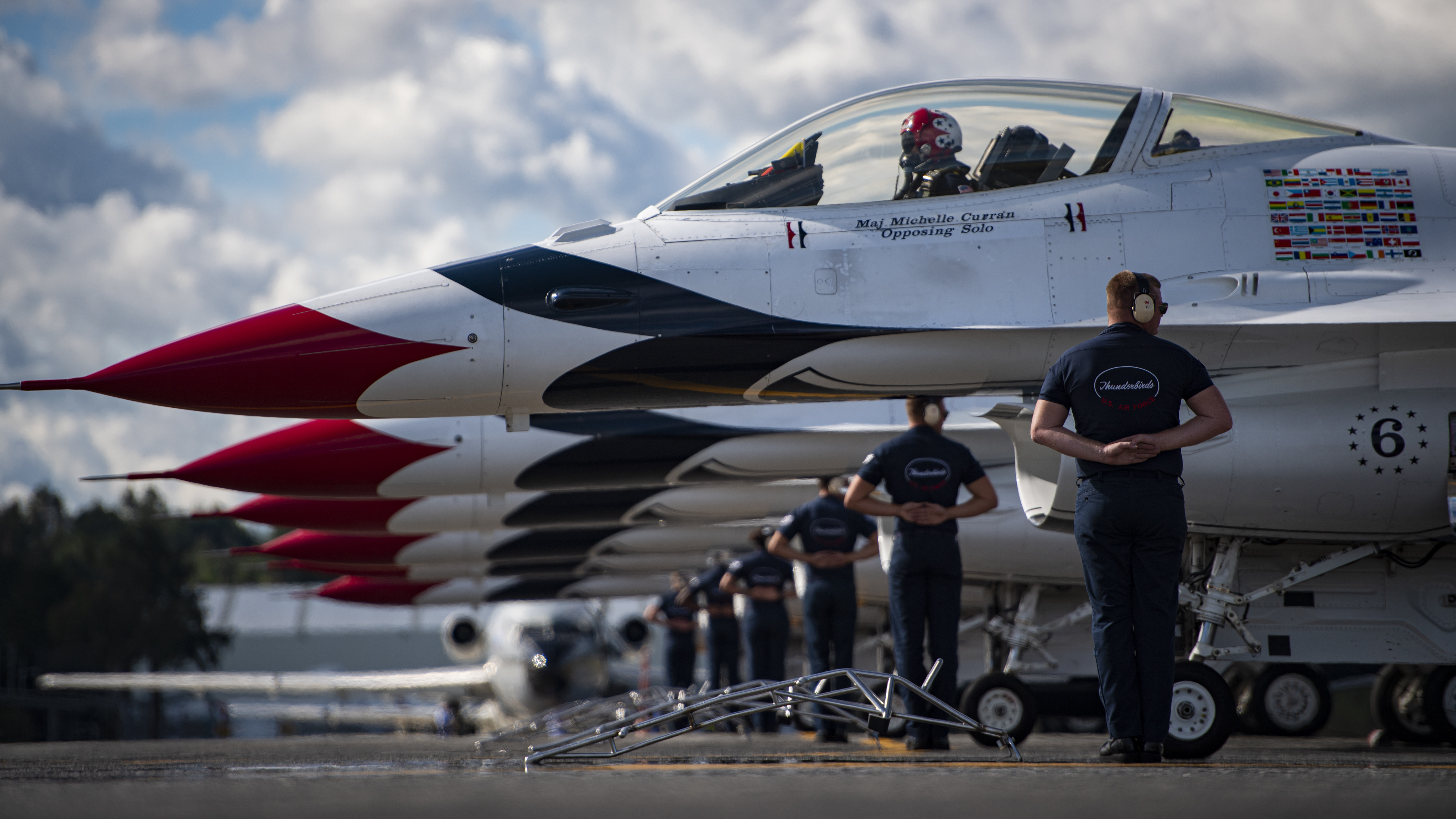 The U.S. Air Force Air Demonstration Squadron "Thunderbirds" perform at the F-AIR Colombia Air Show in Rionegro, Colombia, July 13, 2019.